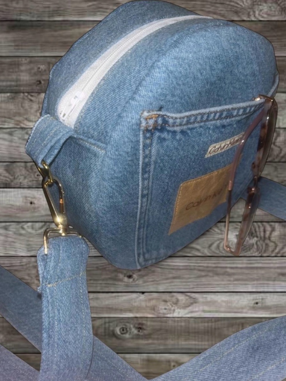 One-of-a-Kind Upcycled Calvin Klein Denim Circle Crossbody Bag - Picture 2 of 4